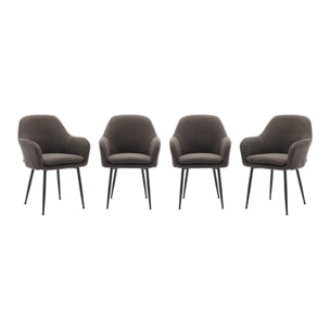 Lot de 4 fauteuils en velours côtelé gris foncé et pieds en métal noir mat. L 57 x P 59 x H 84.5cm