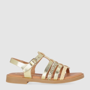 Sandalias de Piel - Oro - Tacón: Bajo