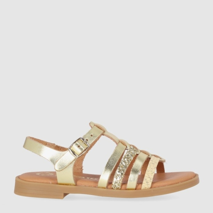 Sandalias de Piel - Oro - Tacón: Bajo