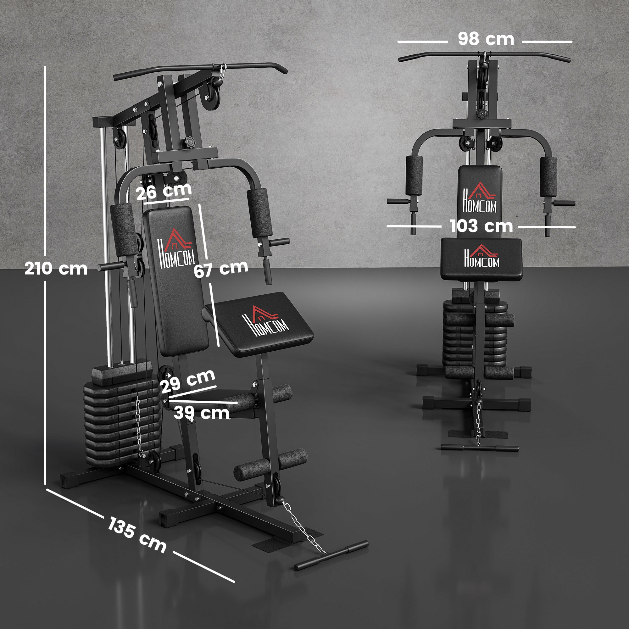 Multiestación Musculación, Máquina de Musculación con Prensa de Pecho, Placas de Peso de 45 kg, Curl de Piernas y Brazos, Polea Mariposa, Carga 100 kg, para Entrenamiento Casa Gimnasio, Negro