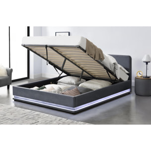 ALICANTE Lit avec LED 140 x 190 cm en velours gris