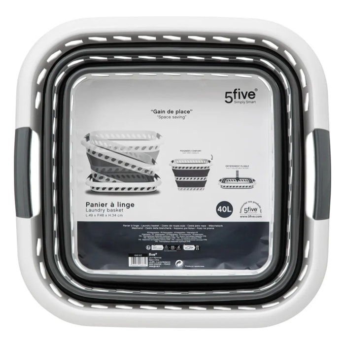 Corbeille à linge pliable 40L gris et blanc