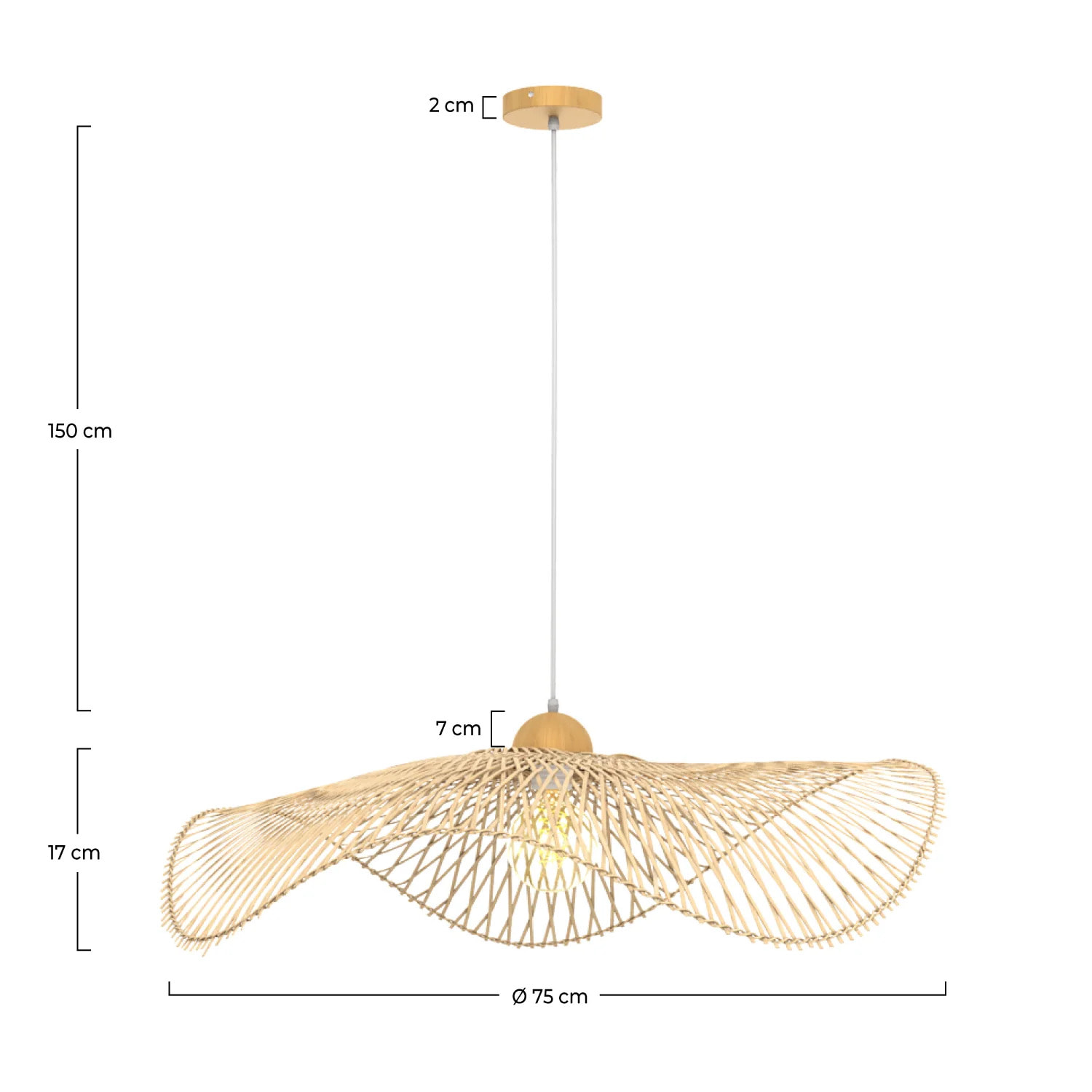 Suspension D75 cm en bambou avec fil blanc - Jipi