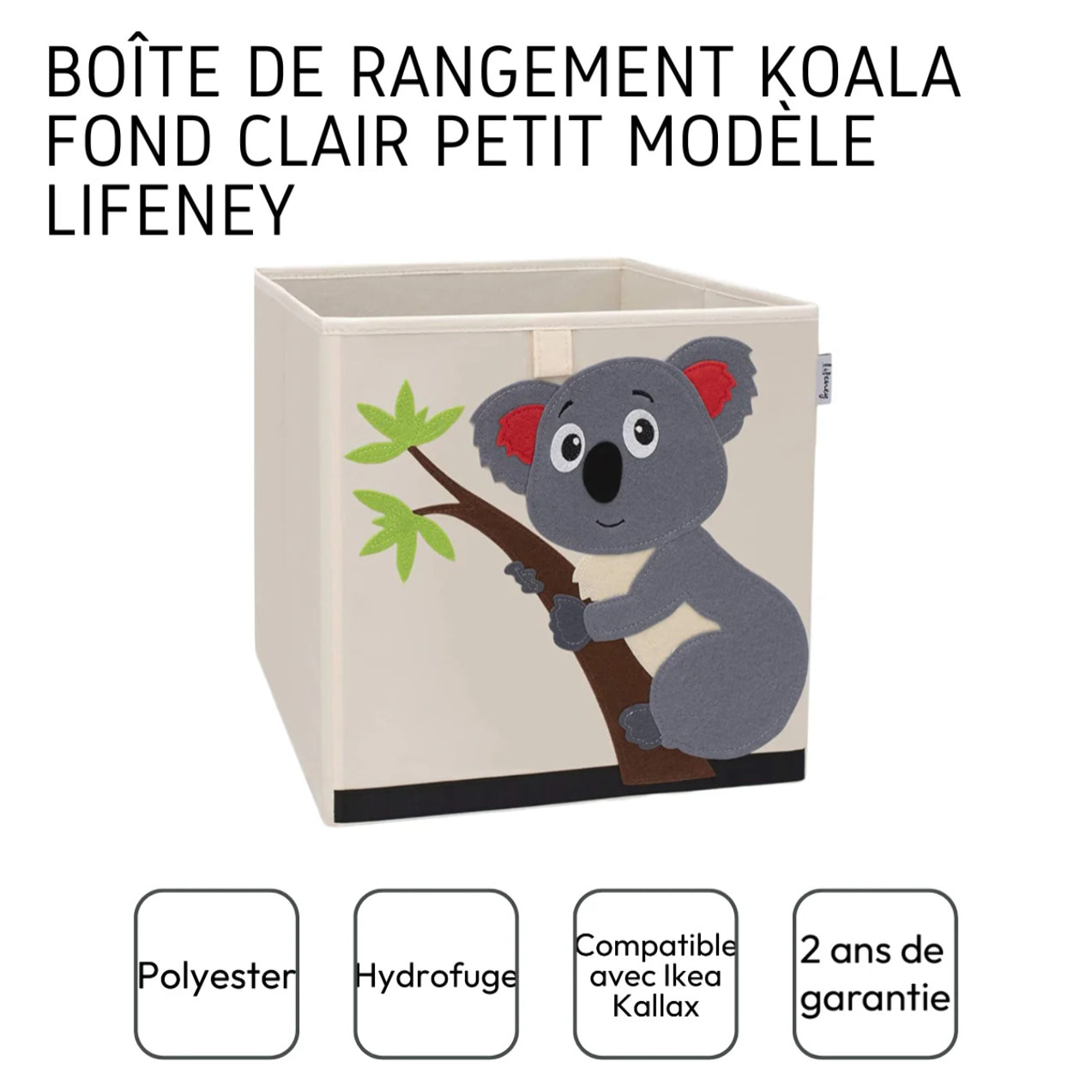 Boîte de rangement en tissu pour enfant "koala" sur fond clair, compatible Ikea Kallax Lifeney