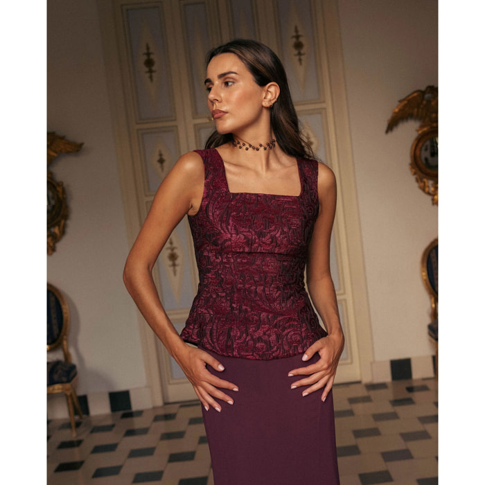 Top estilo corpiño de tirantes con brocado de mujer