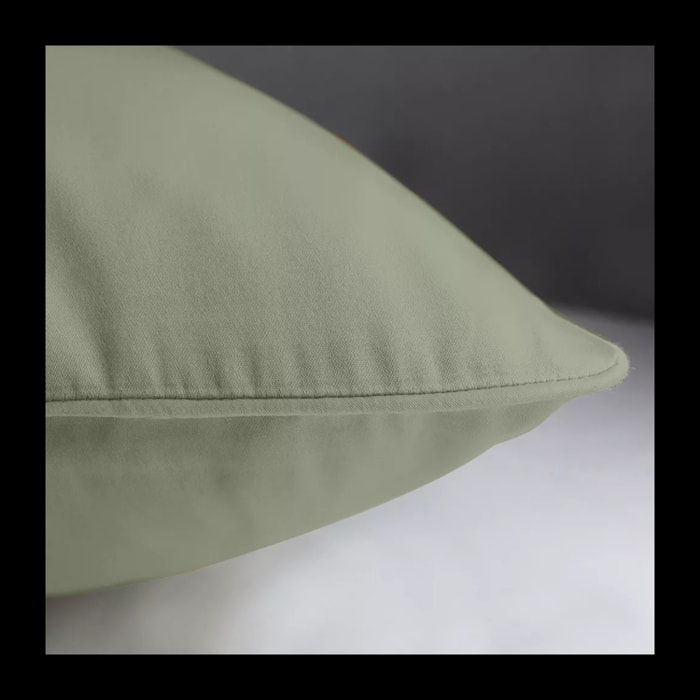 Lot de 2 taies satin de coton uni vert Ava uni lichen