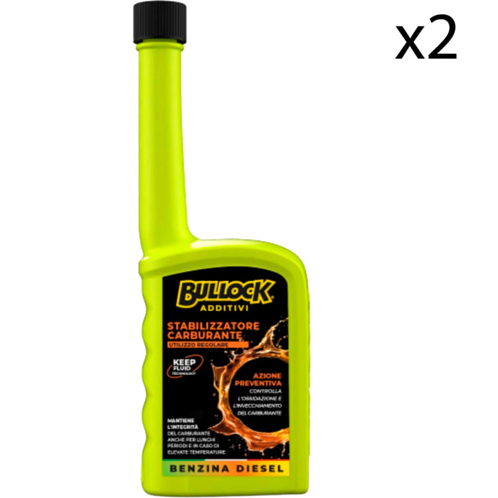 2x Bullock Additivi Stabilizzatore Carburante per Motori Benzina e Diesel - 2 Flaconi da 200ml