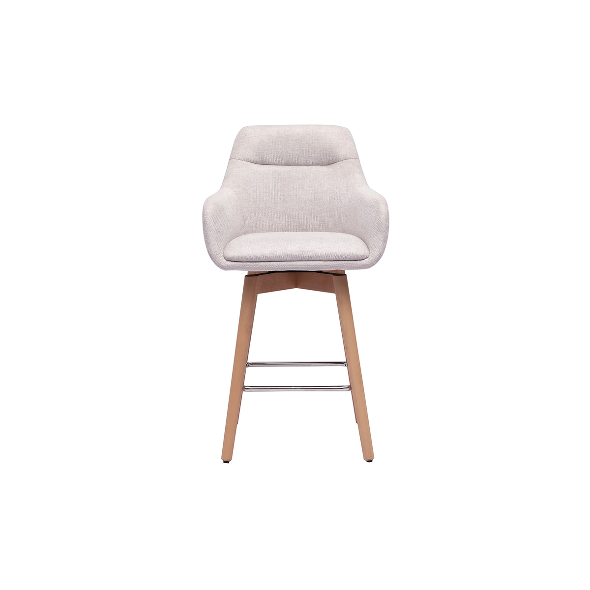 Tabourets de bar scandinaves pivotants 360° en tissu effet velours texturé beige et bois clair H65 cm (lot de 2) ALESS