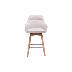 Tabourets de bar scandinaves pivotants 360° en tissu effet velours texturé beige et bois clair H65 cm (lot de 2) ALESS