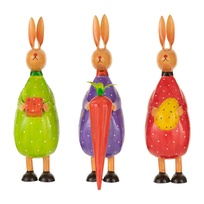 J-Line décoration Lapin Cadeau/Oeuf/Carotte - acier - 3 pièces - large