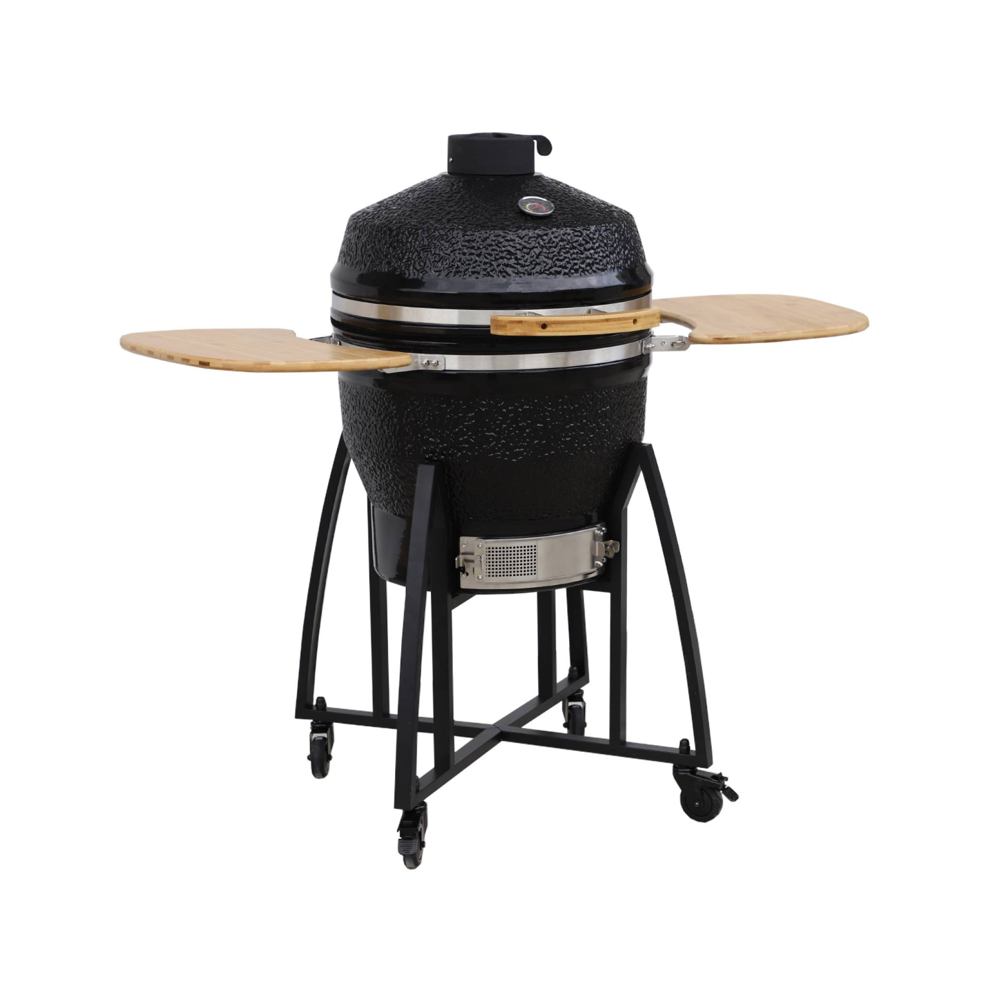 Barbecue charbon en céramique. Kamado Ø 57cm. avec chariot. garde au chaud. récupérateur de cendre et housse. tablettes rétractables