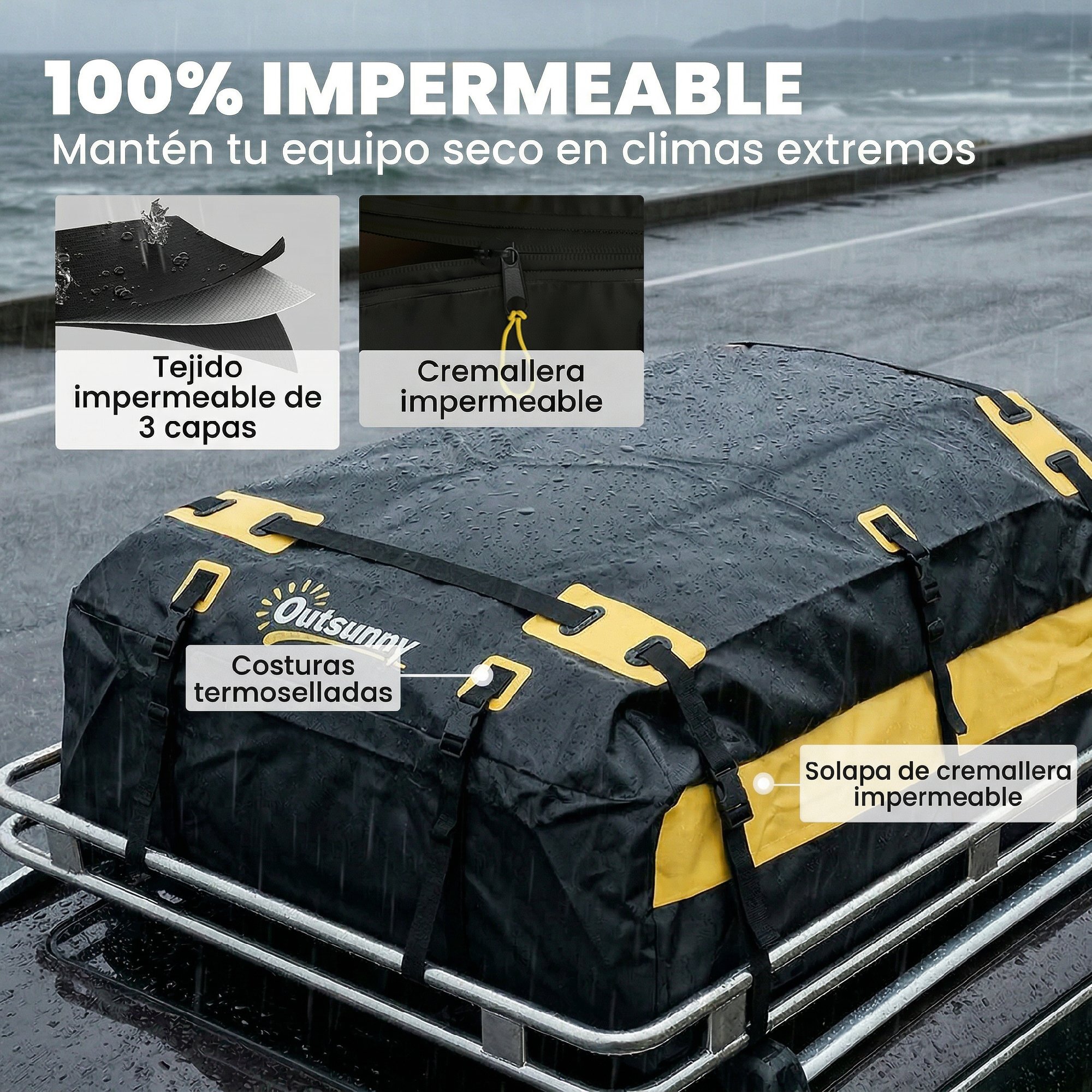 Bolsa de Techo para Coche 594L, Impermeable, Cofre de Techo para Coche con 6 Correas Ajustables, Alfombrilla Antideslizante, Ganchos, Adecuada para Todos Los Vehículos con/sin Portaequipajes