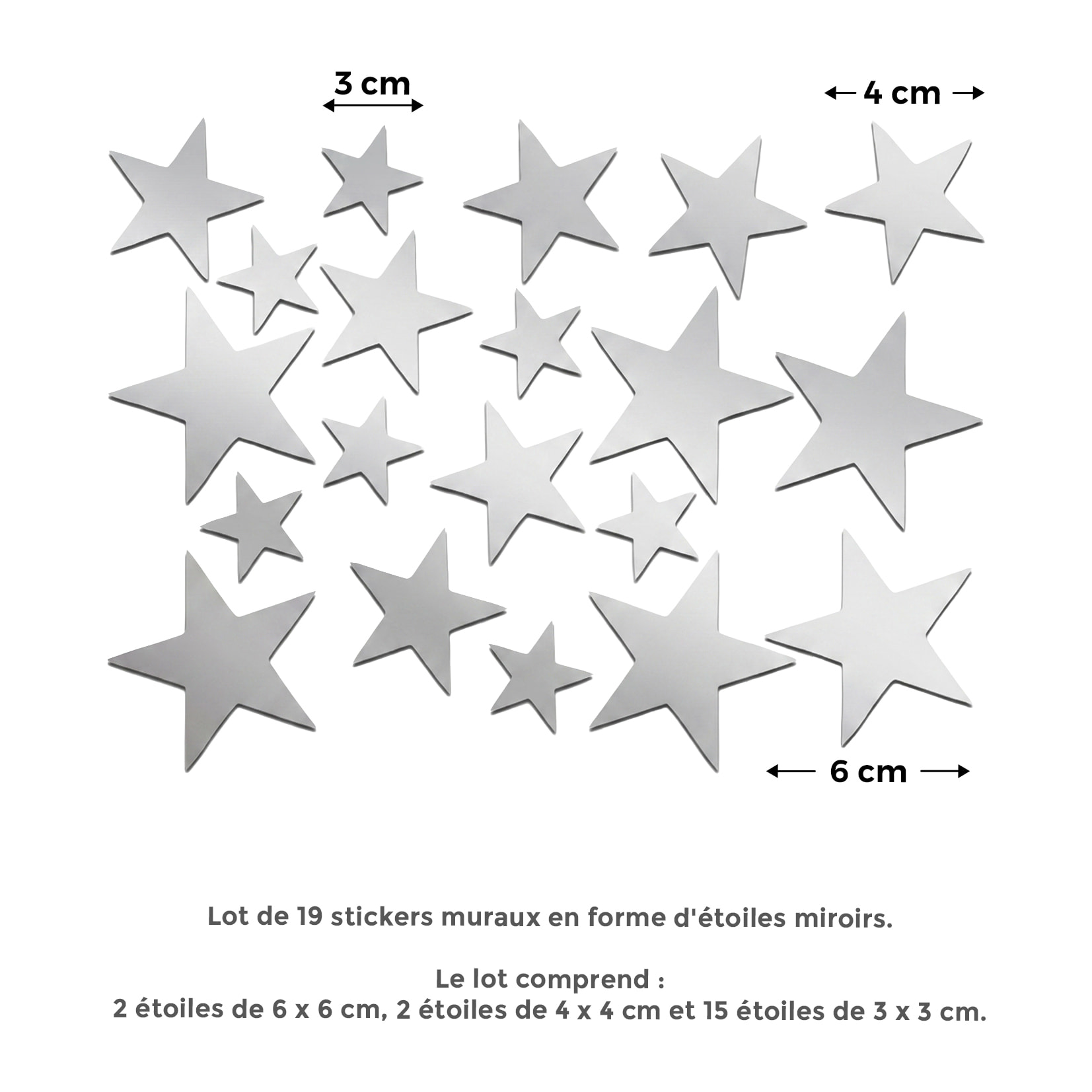 Pack de 19 stickers mirroirs étoiles 10 x 10 cm