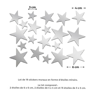 Pack de 19 stickers mirroirs étoiles 10 x 10 cm