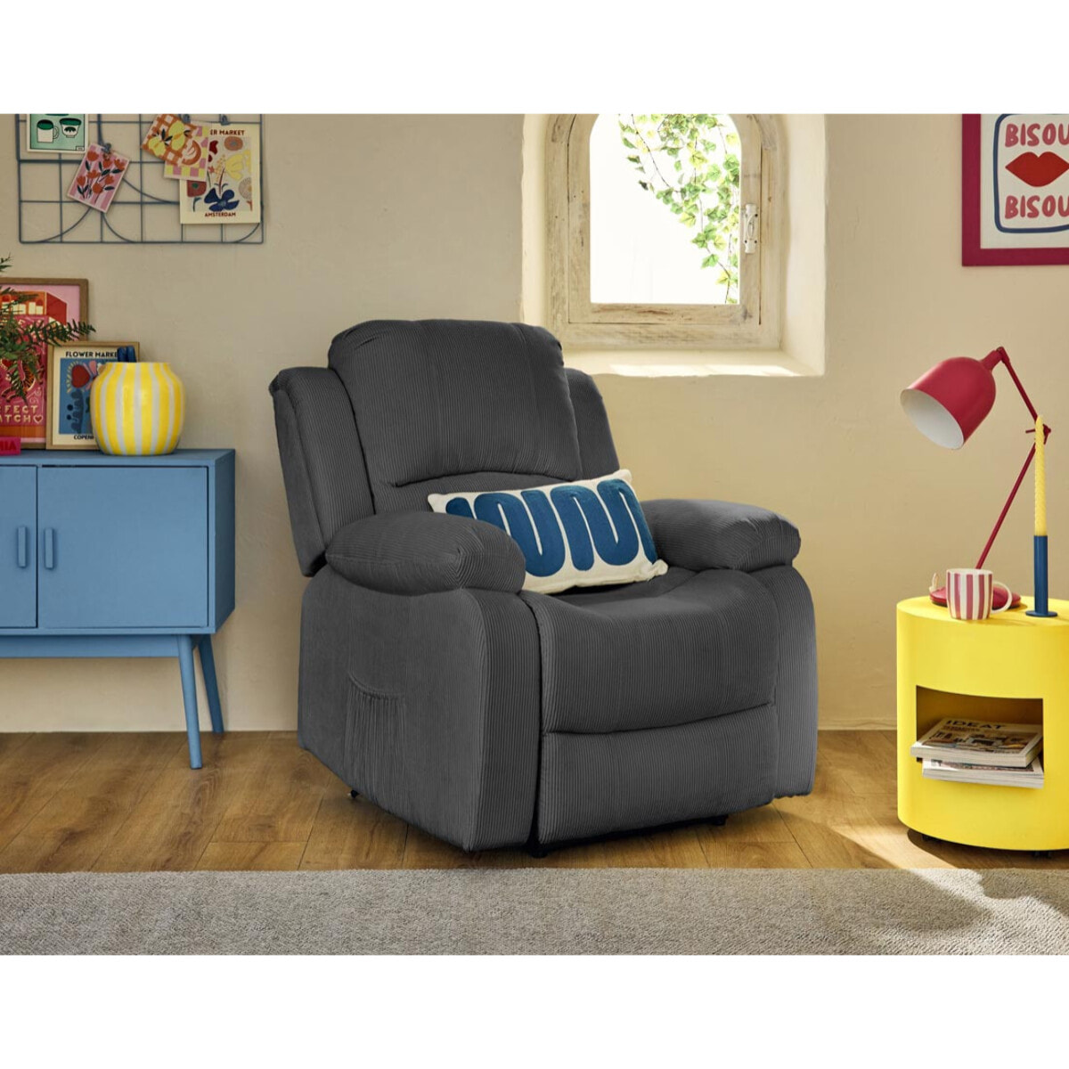 Armand - fauteuil relax électrique en velours côtelé - Gris