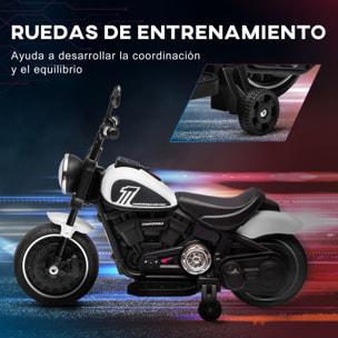 Moto Eléctrica para Niños de 18-36 Meses, Moto Eléctrica Infantil con Batería 6V, Faro y Ruedas Auxiliares Desmontables, Carga 25 kg, Blanco