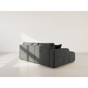 Miro - Canapé d'angle gauche 4 places convertible avec coffre en velours texturé - Gris Anthracite