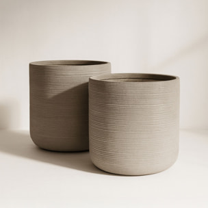 Set de 2 pots ronds en terre d'argile taupe 38/45cm
