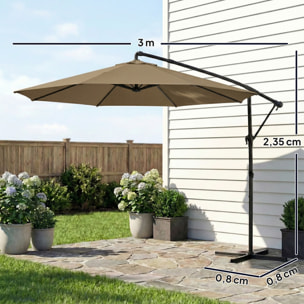 Parasol déporté pivotant inclinable 3 x 3 m métal polyester kaki