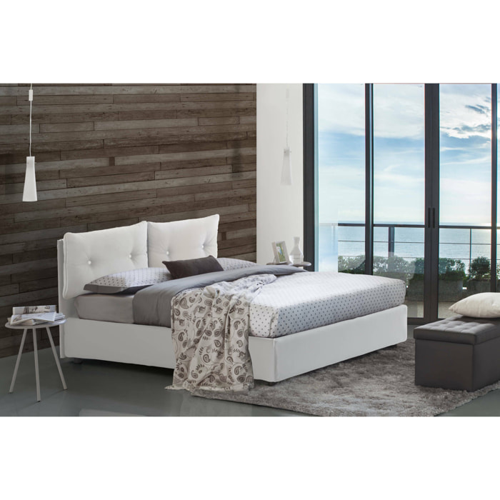 Letto singolo Milena, Letto contenitore con rivestimento in ecopelle, 100% Made in Italy, Apertura frontale, adatto per materasso Cm 80x190, Bianco