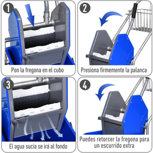 Cubo de Fregona con Cestas de Almacenamiento 73x45x95cm Azul