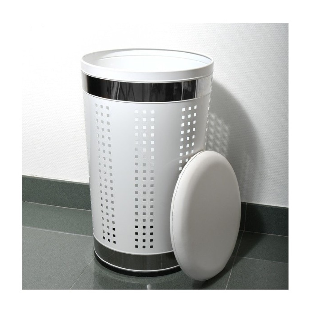 MSV Panier à  linge 46L avec couvercle coussin Inox Blanc