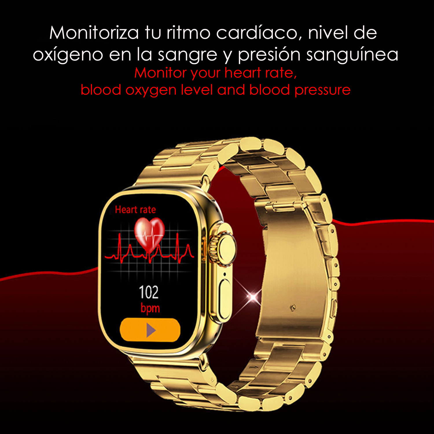 Smartwatch C9 Ultra Max con 20 modos de deporte, llamadas Bluetooth. Monitores de frecuencia cardiaca, oxígeno en sangre, tensión. Doble correa.