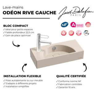 Lave-mains compact 50 cm Odéon Rive Gauche 1 trou de robinetterie à gauche lin satiné
