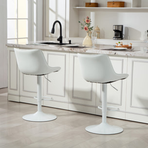 Lot de 2 tabourets de bar design réglables pivotants H.92-110 cm revêtement synthétique blanc