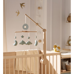 Mobile musical bébé en bois avec 4 jouets