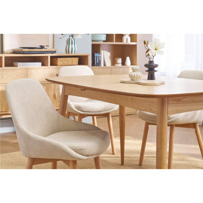 Chaises scandinaves en tissu effet velours beige et bois clair massif (lot de 2) HOLO