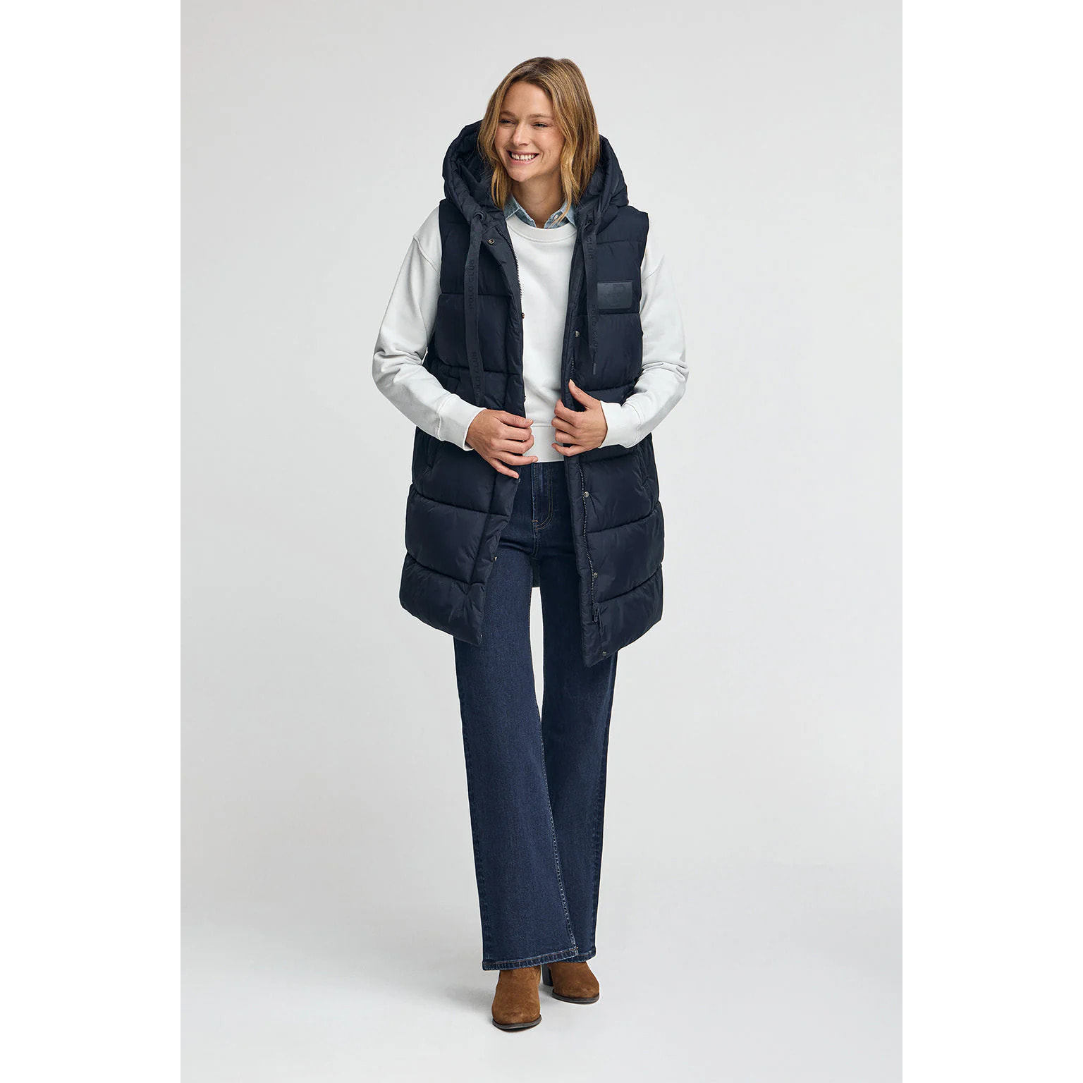 Gilet lungo reversibile blu marino con logo Polo Club