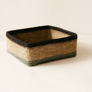Panier carré en jonc de mer naturel et vert 18cm DUNE