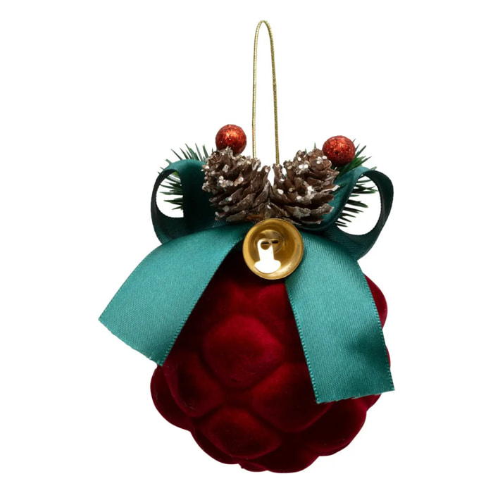 Décoration de sapin pomme de pin déco velours rouge 8cm