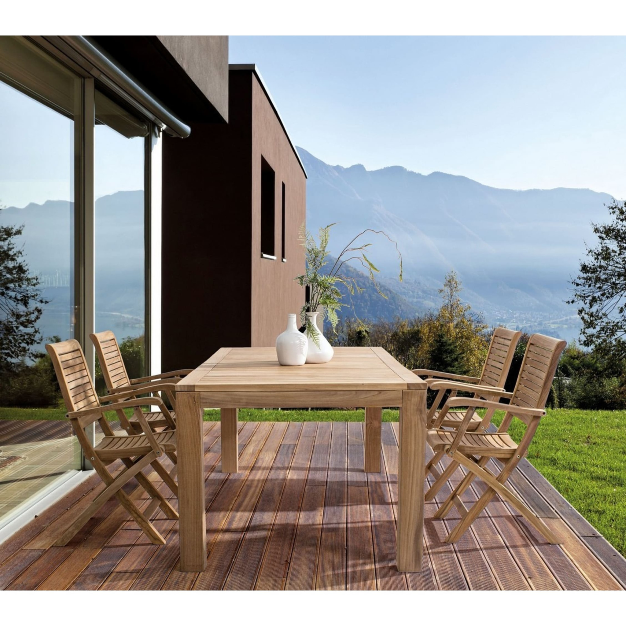 Set di 2 sedie con braccioli GALILEA in legno teak, pieghevoli