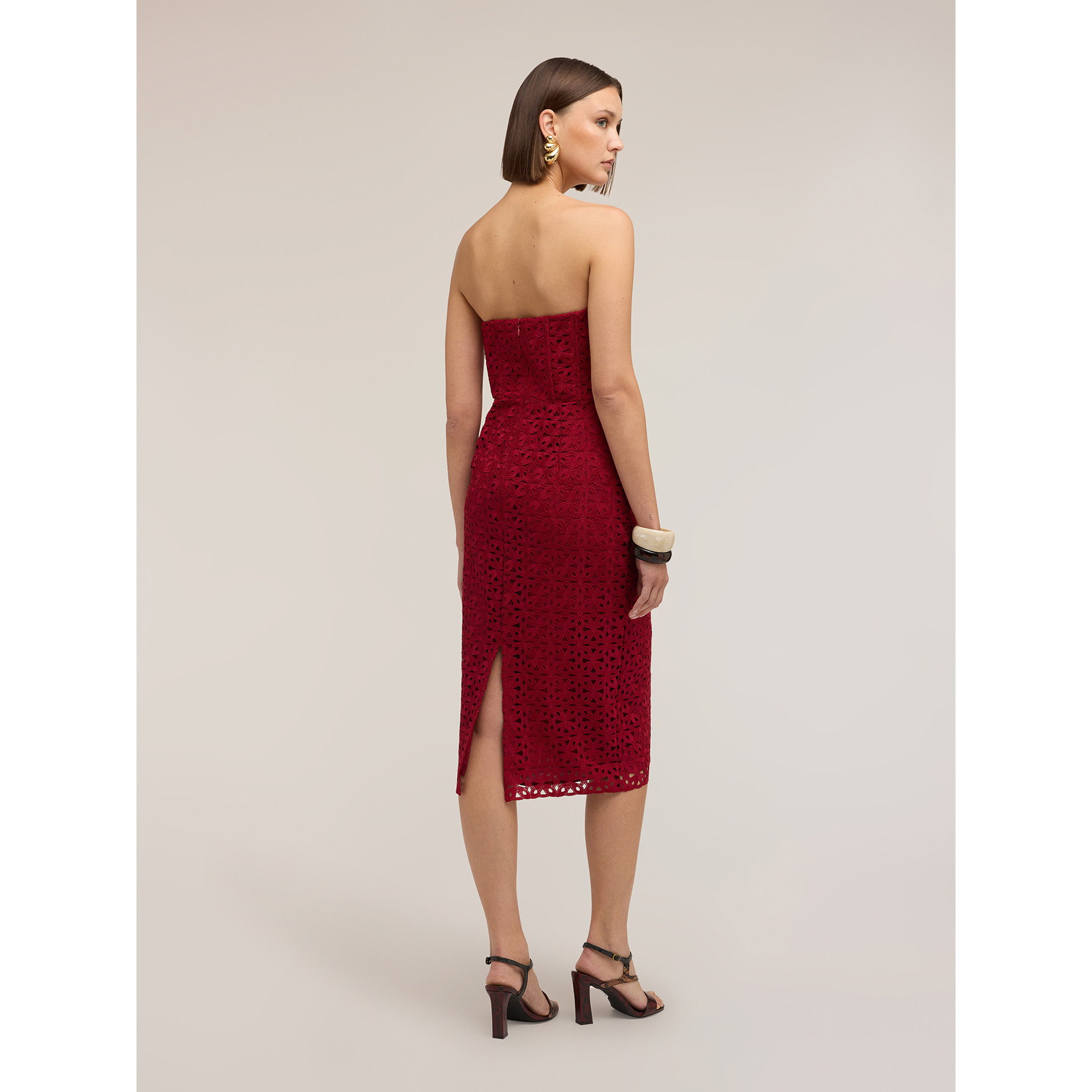 Motivi - Vestido tubo de encaje macramé - Burgundy