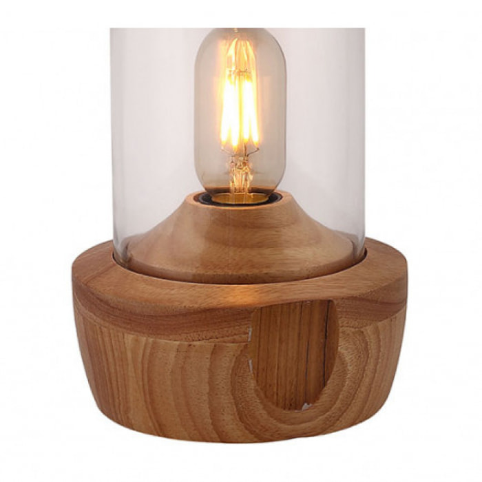 Lampe à poser en verre transparent et socle bois - GIRO