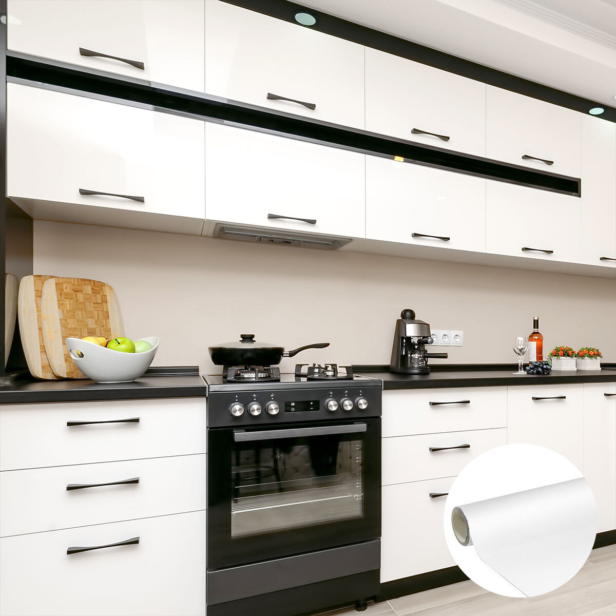 Rouleau adhésif décoratif Vinyle au Mètre - Blanc - Sticker Lavable Imperméable Mur Cuisine Meubles