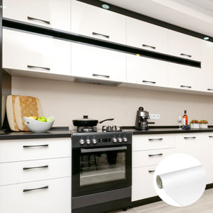 Rouleau adhésif décoratif Vinyle au Mètre - Blanc - Sticker Lavable Imperméable Mur Cuisine Meubles