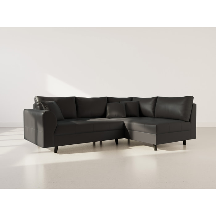 Rune - canapé d'angle droit 4 places en simili - Noir