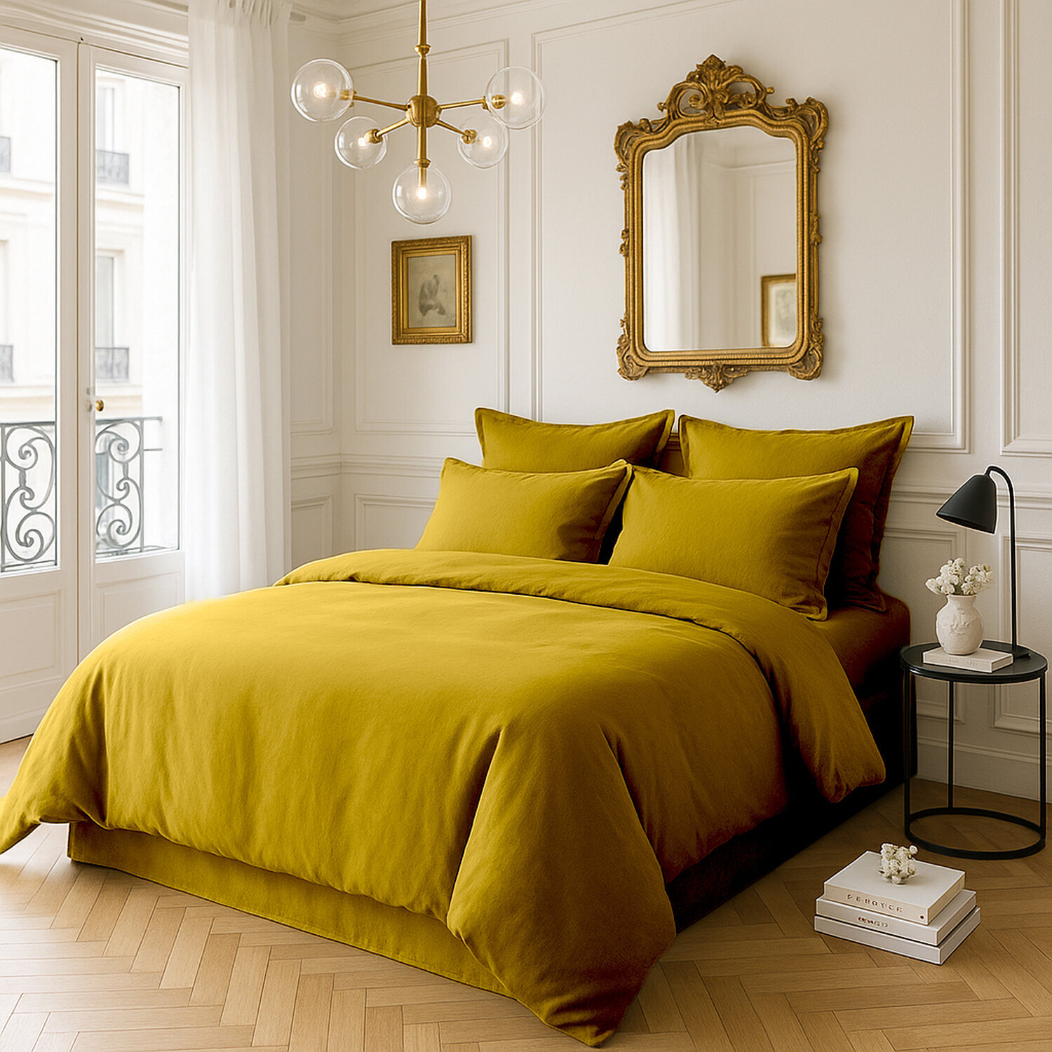 Drap Housse - Bonnet:30cm 100% Satin De Coton lavé 105 Fils Bronze