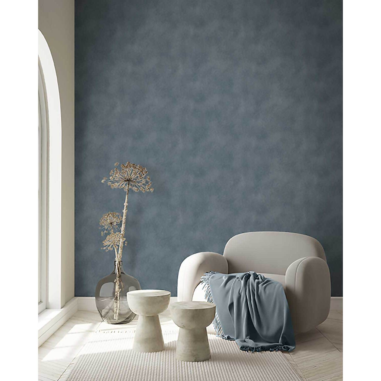 Papier peint uni effet patine bleu canard