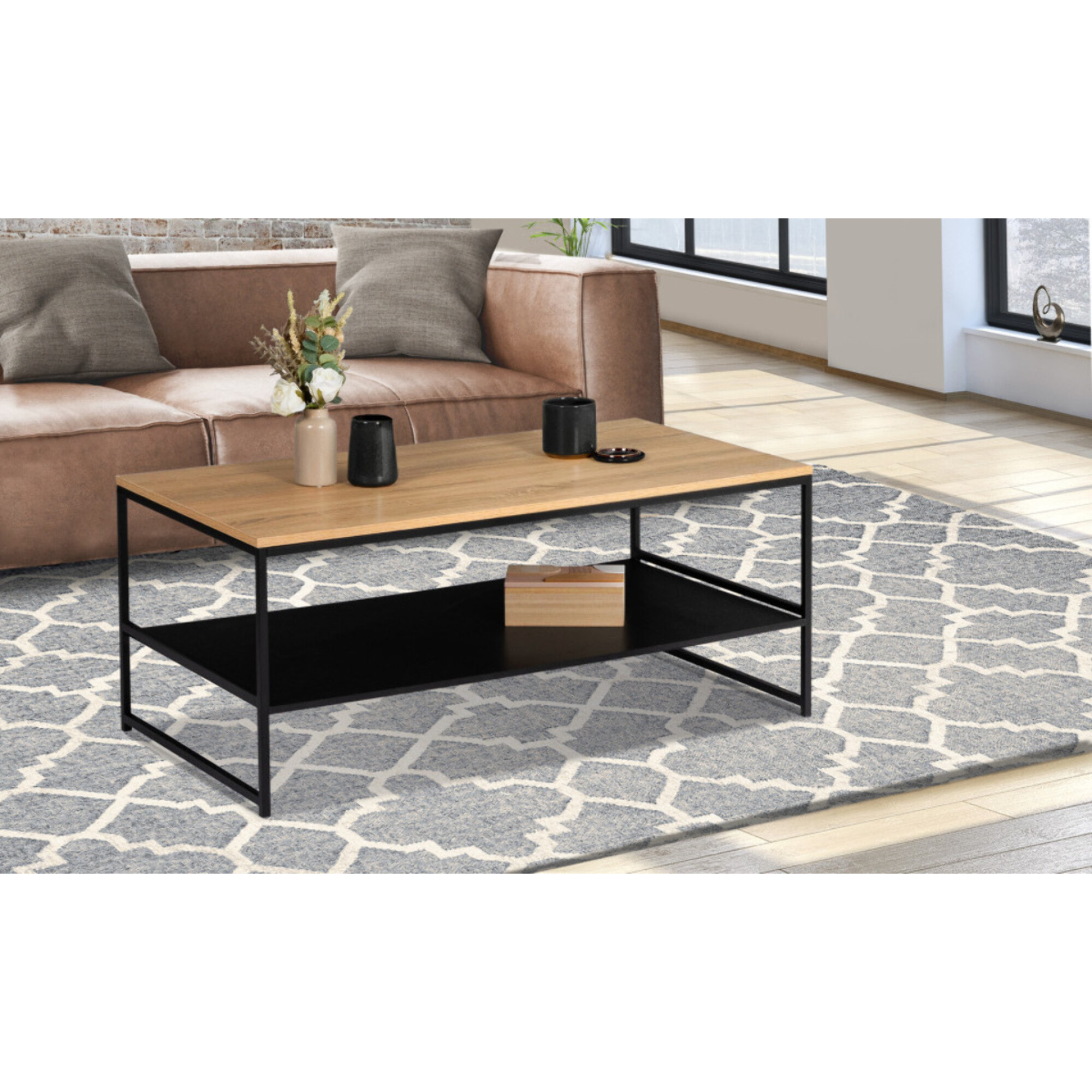 Table basse Manhattan double plateau bois et noir