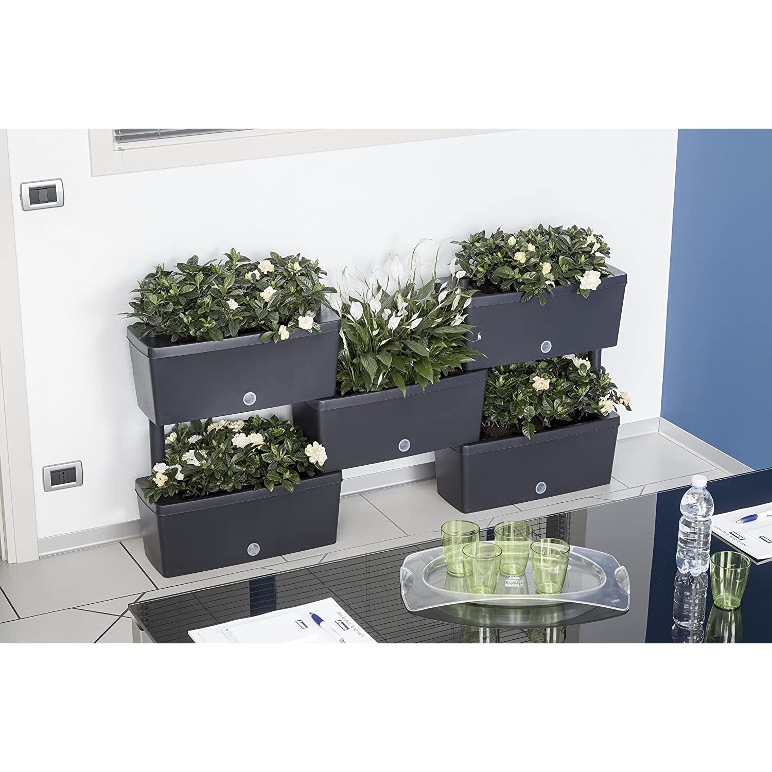 Brick - Kit di 5 fioriere collegabili da 59cm. Colore grigio. Made in Italy