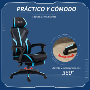 Vinsetto Silla Gaming con Reposapiés Retráctil Silla de Oficina Giratoria Reclinable con Reposacabezas y Altura Ajustable 65x65x119-129 cm Negro y Azul