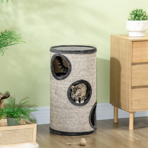 Arbre à chat cylindrique - tour à griffer pour chat - tonneau griffoir - 3 niveaux + plateforme - sisal peluche anthracite
