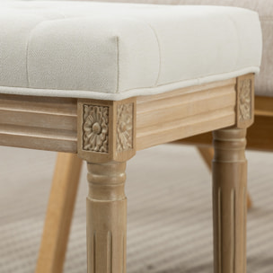 Reposapiés Salón Rústico, Taburete Bajo Tapizado en Lino Sintético con Patas Talladas de Madera, Otomana para Dormitorio, Sofá, Beige