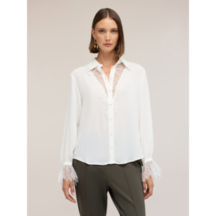 Motivi - Camisa de crepé de China con detalles de encaje - Blanco
