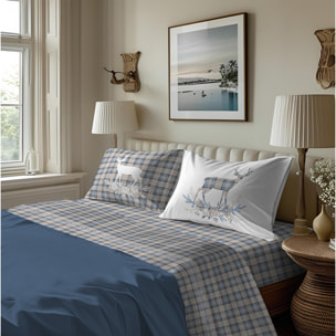 Completo letto in flanella tartan cervo azzurro