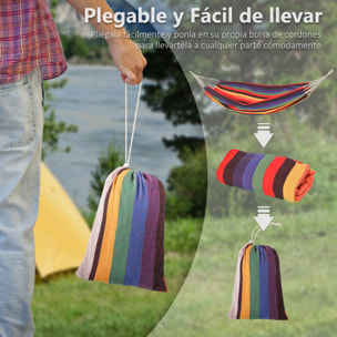 Hamaca Doble de Algodón 290x150 cm Carga 150 kg Portátil Acampar Exteriores Multicolor